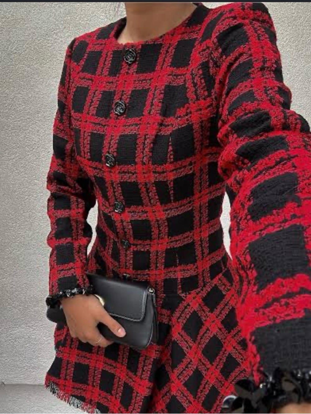 New Antonio Melani Tweed Drop Waist Red Black Plaid Dress size 0